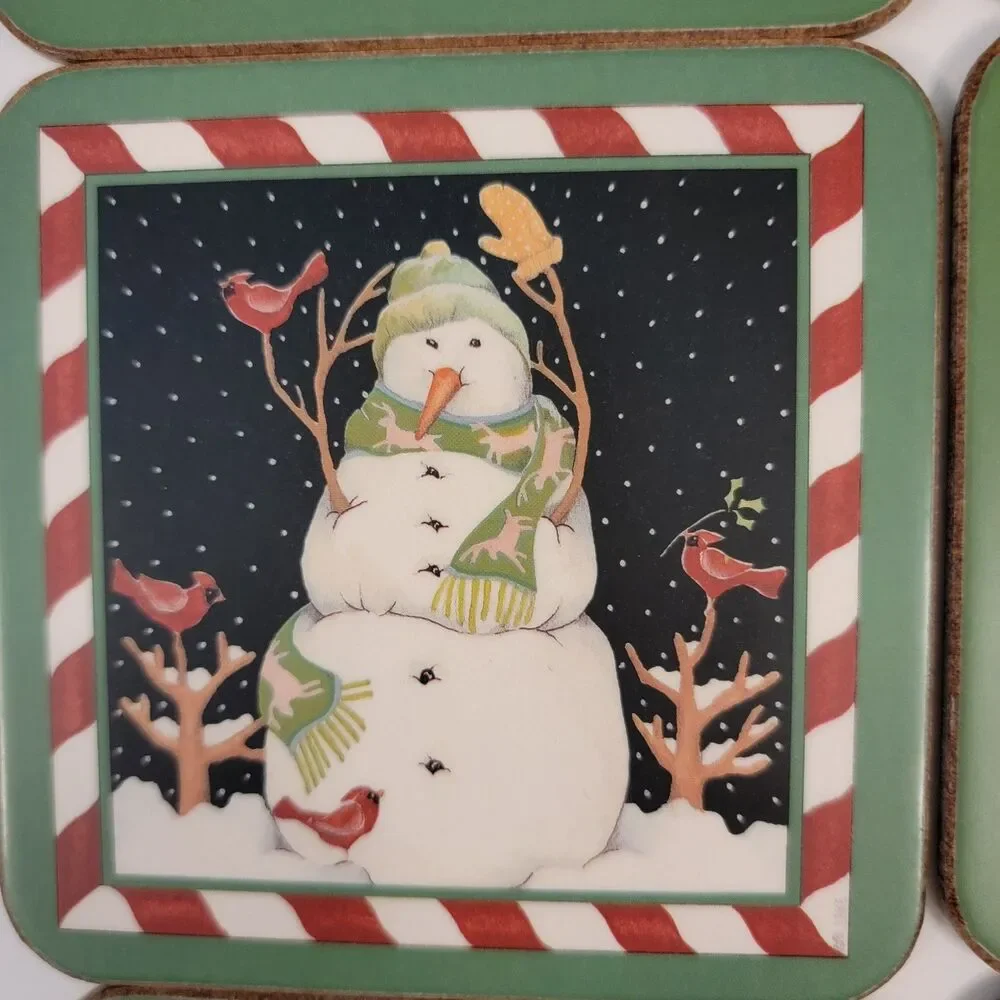 Pimpernel CANDY STICKS 6 Set Vintage Christmas Themed Cork Backed Wood Coasters